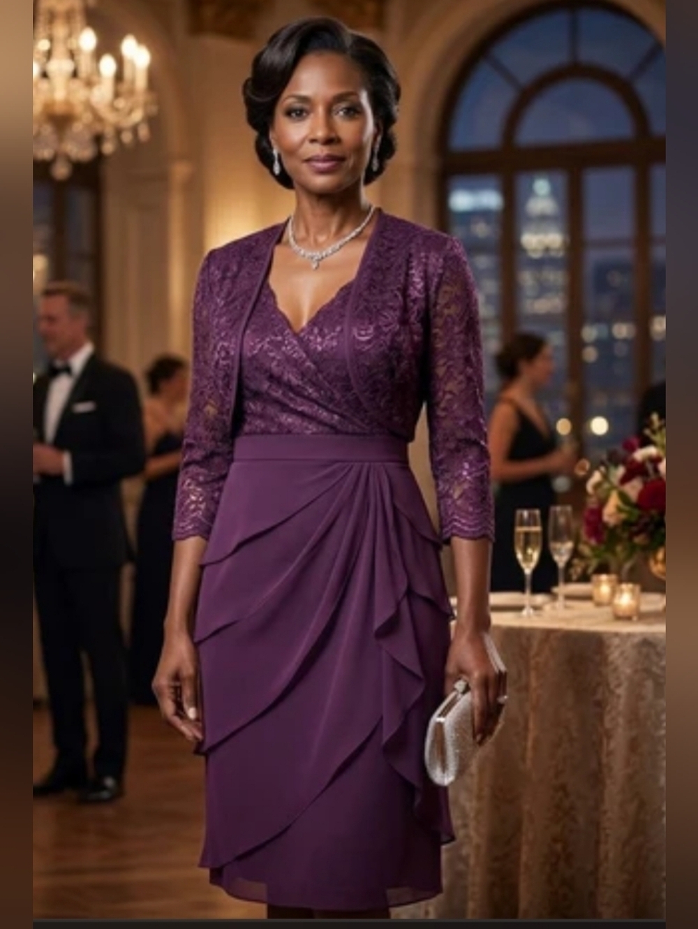 Sally USA Purple Lace Detailed Sleeveless Dress and Lace Bolero Size S